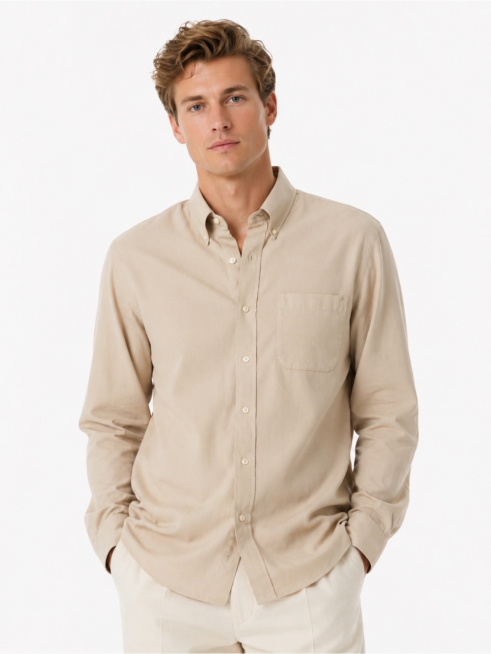 Jos. A. Bank Men's Beige Button-Down Casual Shirt - 0466